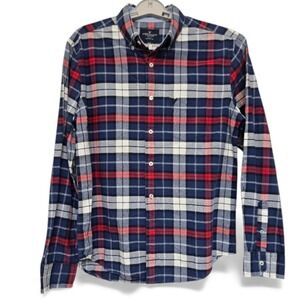 American Eagle Men’s Plaid Flannel Shirt Size M Blue Red Long Sleeve